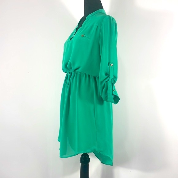 Francesca’s Green topaz, Medium Shirt Dress Mini, w drawstring adjustable belt - Picture 2 of 8